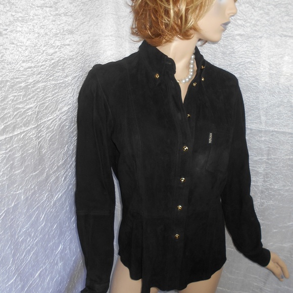 ESCADA Black Goat Velour Button Down jacket Sz 38 - Picture 2 of 3